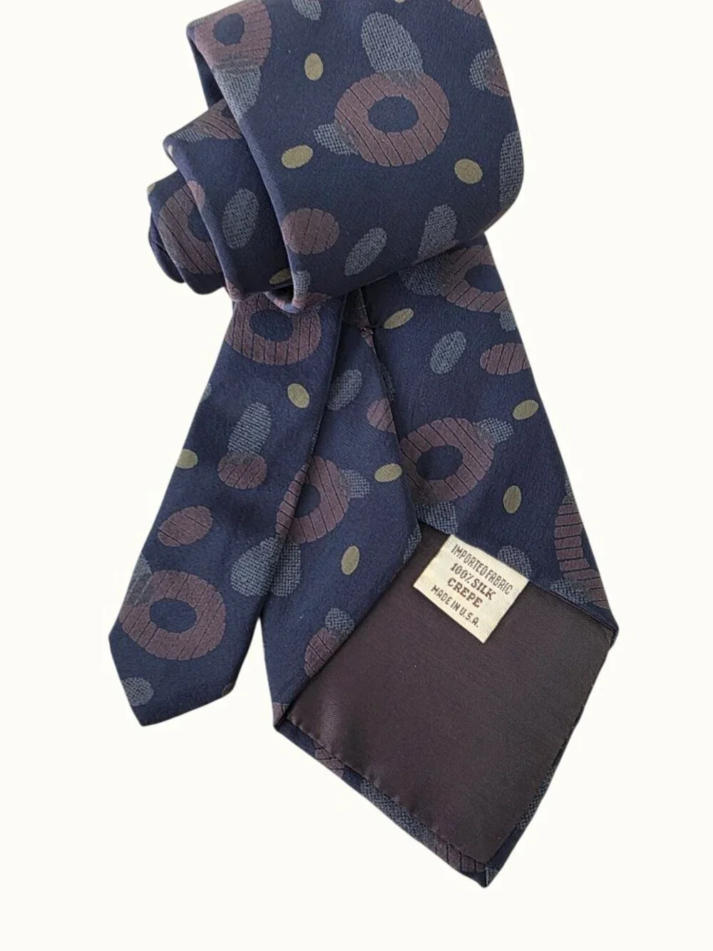 YSL Vintage 90s Tie Blu-Gray Brown Abstract Spot Pebble Silk Necktie 3.5”